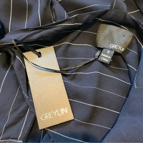 Anthropologie Greylin Pinstripe Wrap Wide Leg Culotte Jumpsuit Size Small NWT - Picture 10 of 14